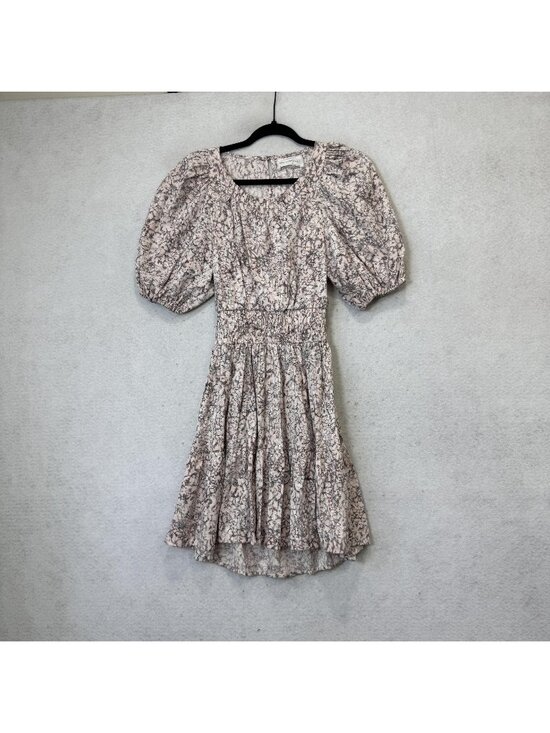 Self Contrast Dresses & Skirts - Self Contrast Dress Womens Small Pink Floral Puff Sleeve Smocked Hi Low Ruffle
